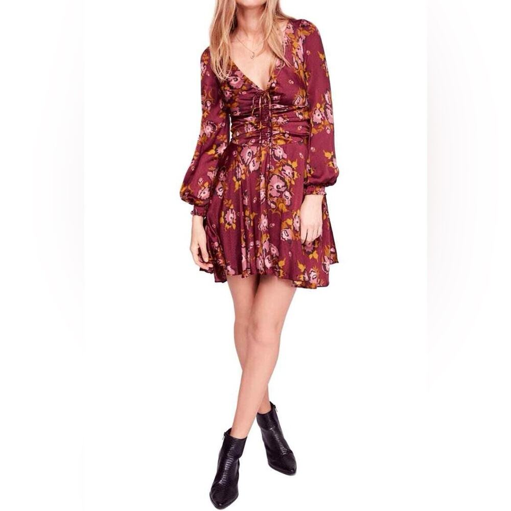 NEW Free People Morning Light Mini Dress in Purple Combo Floral Womens 2